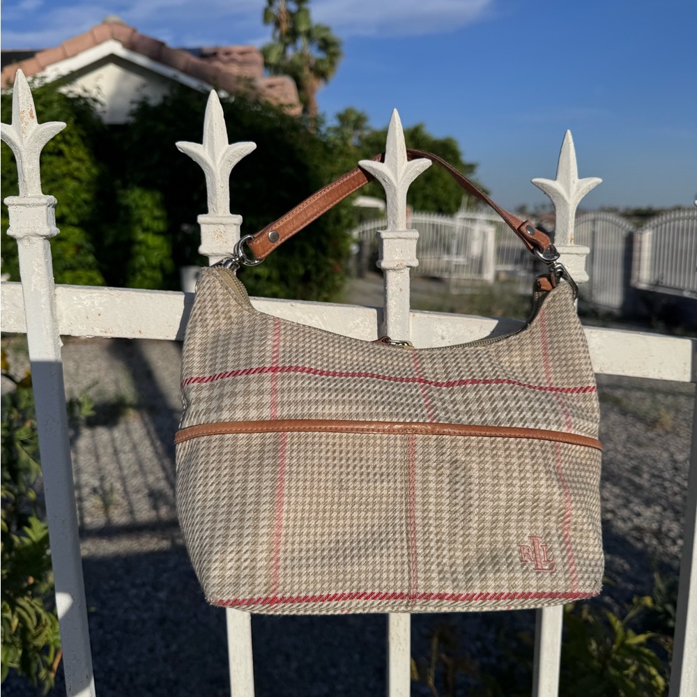 Ralph Lauren Beige and Red Plaid Shoulder Bag